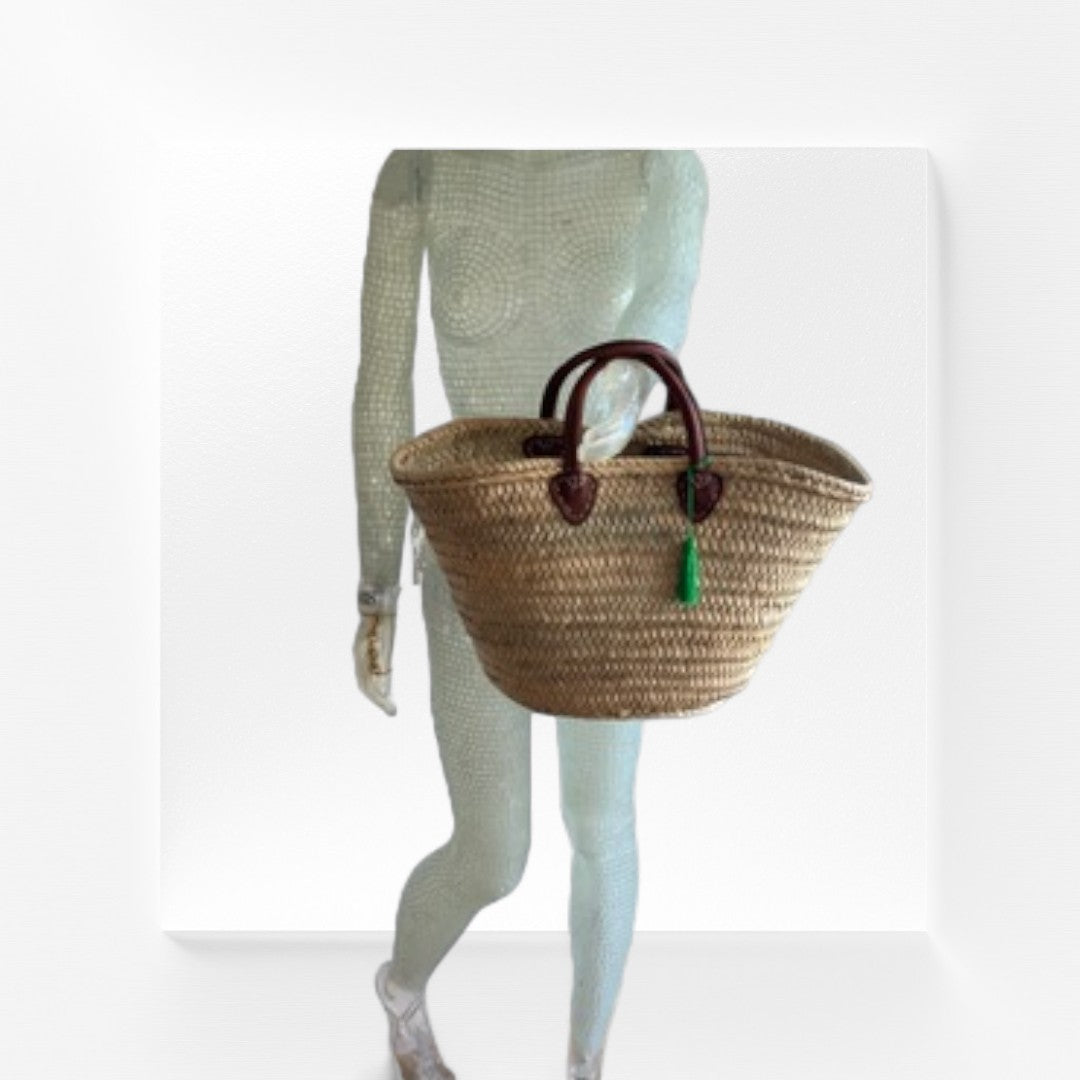 French Market Basket with Short Brown Handle