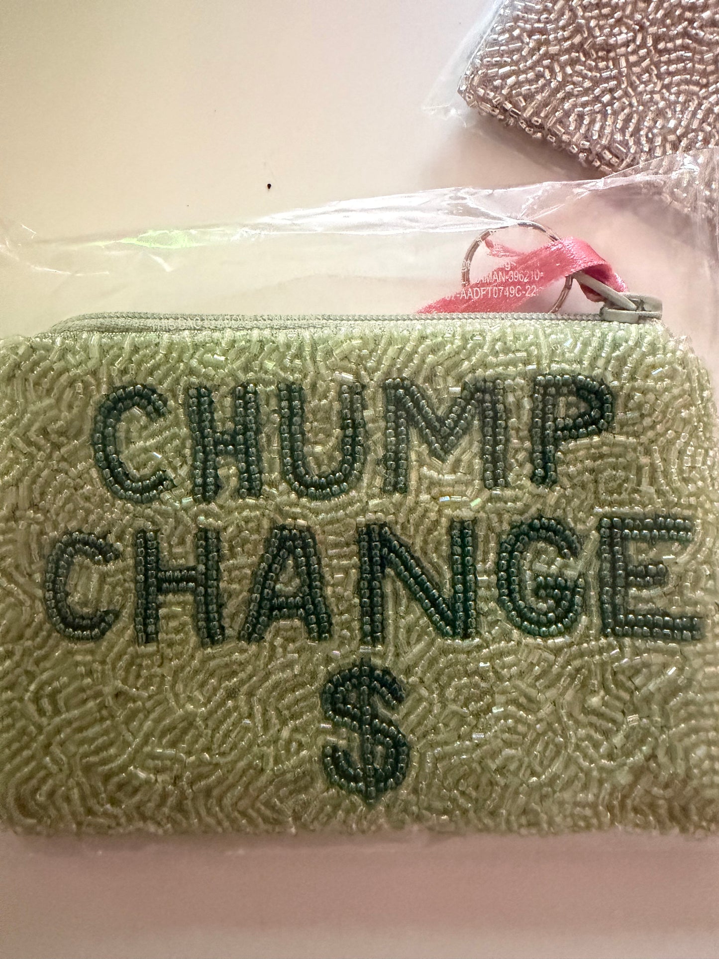 Chump Change, humorous and shocking, double sided beaded coin purse