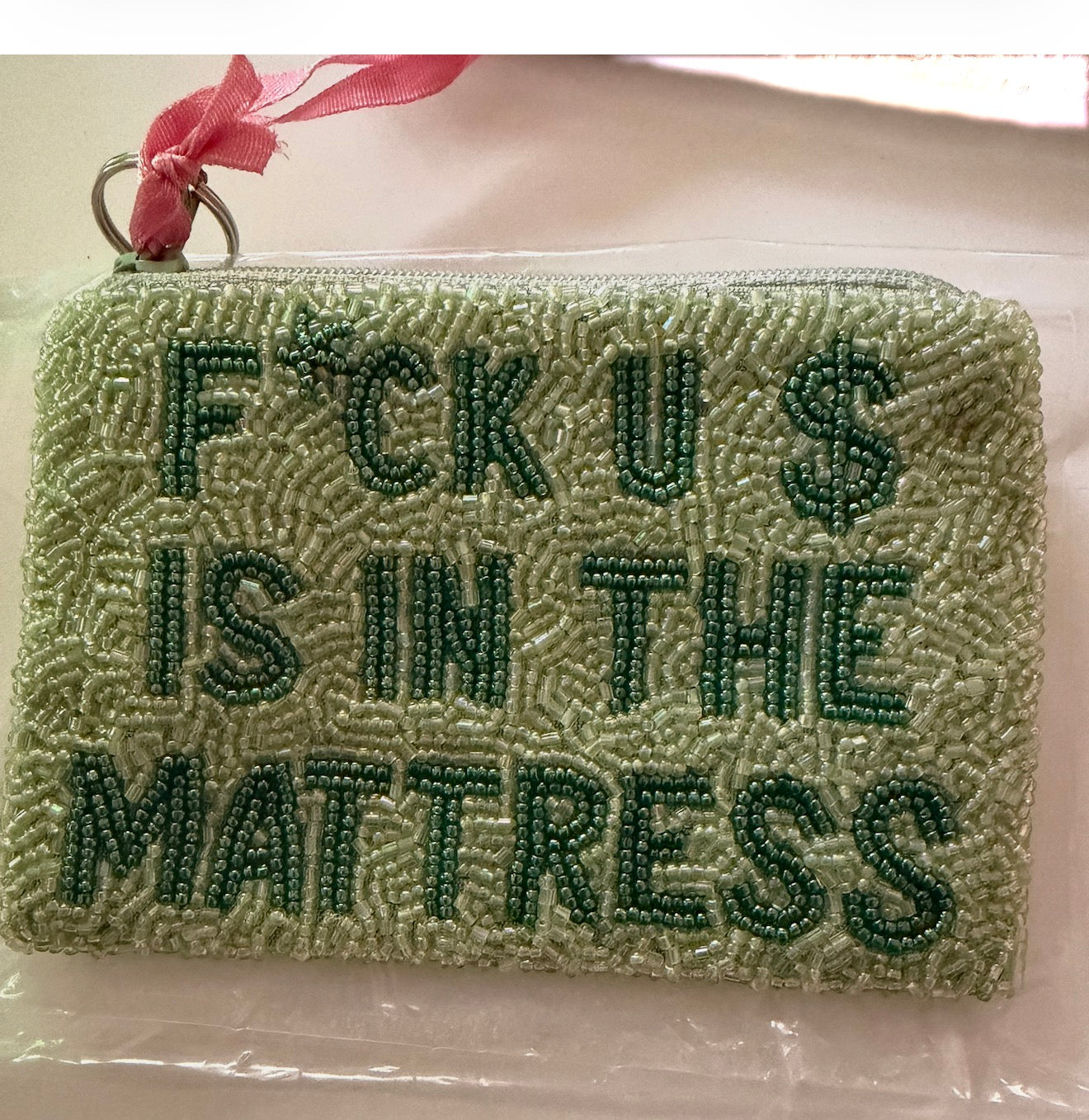 Chump Change, humorous and shocking, double sided beaded coin purse